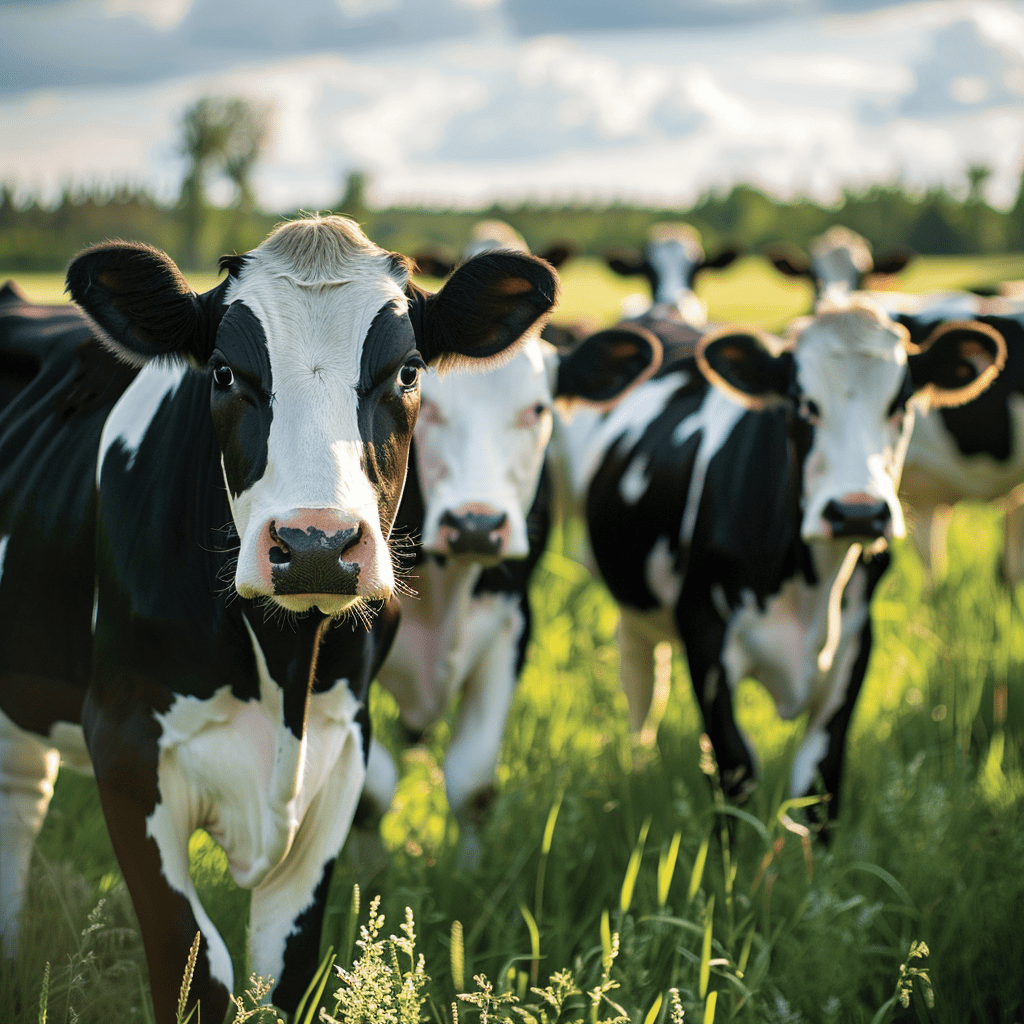 A herd of cows walking through the grass.