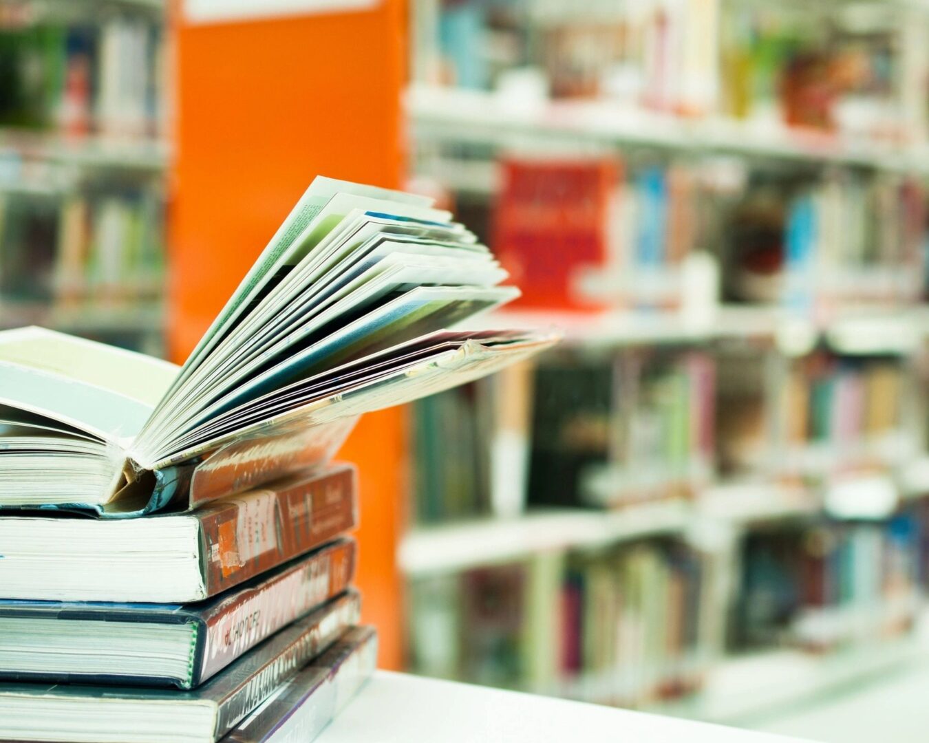 A stack of books in the library.